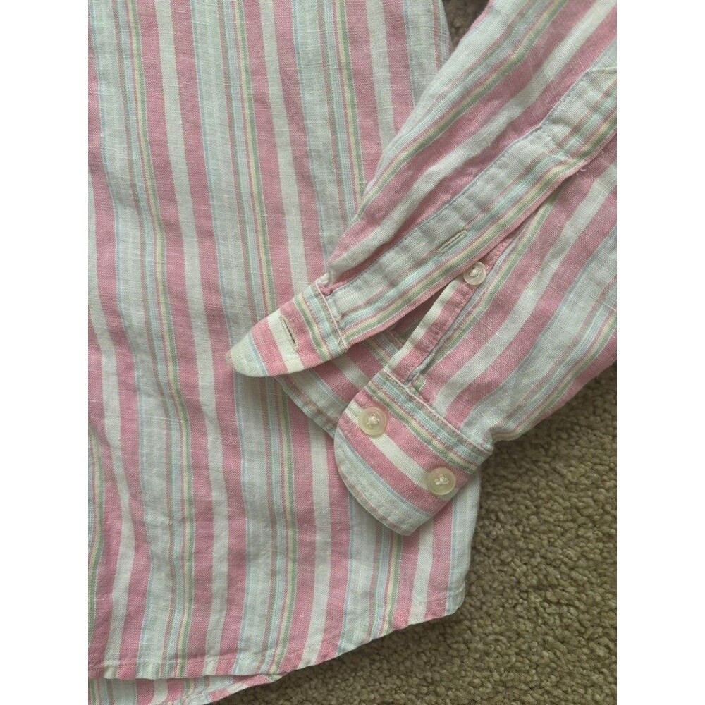 Lauren Ralph Lauren Womens Pink Striped Dress Shirt PP Linen Button Up - Picture 5 of 8